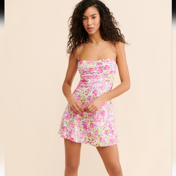 NWT For Love & Lemons Paulina mini dress in a pink floral print Large - Picture 7 of 15